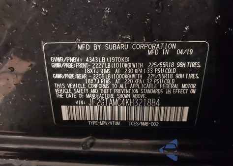 2019 Subaru Crosstrek 2.0I Limited из США, поврежденный, VIN JF2GTAMC4KH321884